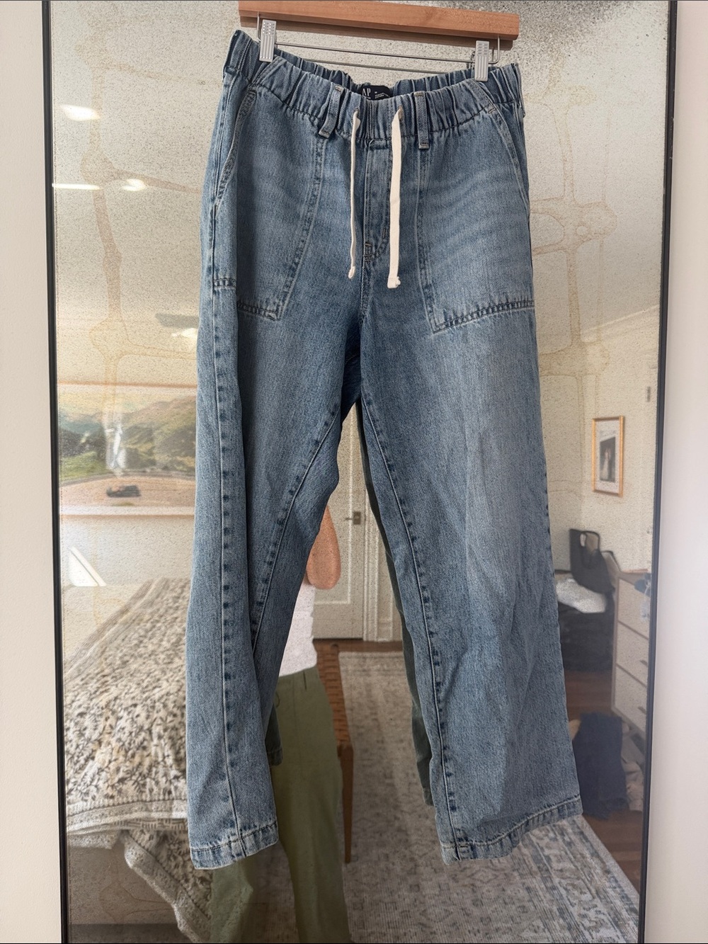 GAP Women's Light Blue Wide-Leg Drawstring Jeans